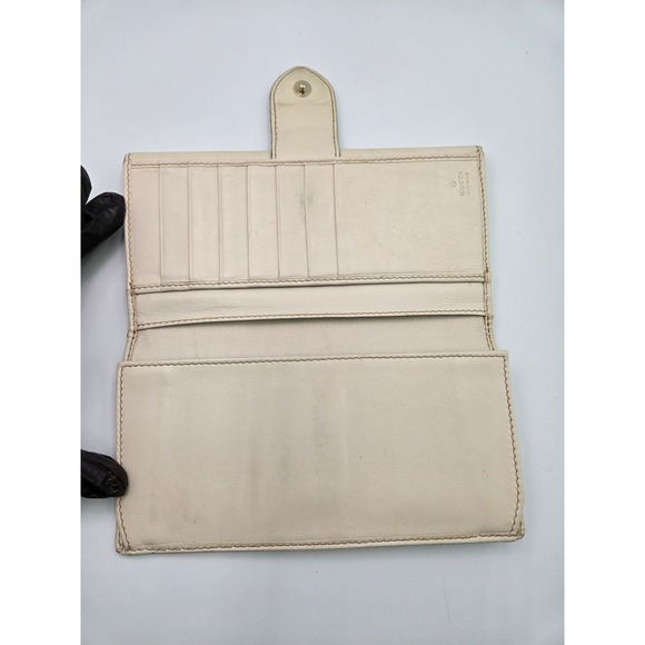 Gucci GG Canvas Heart Clasp Bifold Wallet Beige Brown‎ Designer Women's - Picture 3 of 12